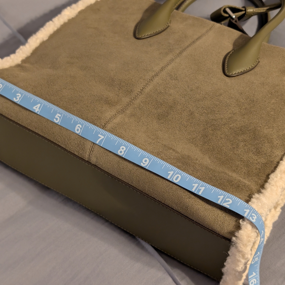 MICHAEL KORS Olive Suede Shearling Trim Large Tote NWT - Picture 9 of 11